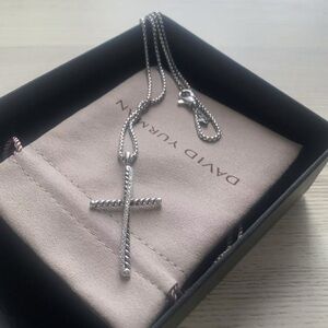 David Yurman Cross Pendant Necklace, 925 Silver with Diamonds